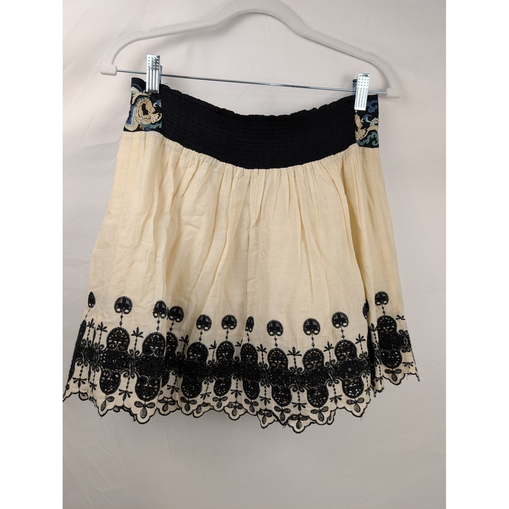 Free People Floral Embroidered Eyelet Lace Mini Skirt Size S Whimsigoth Festival - Picture 8 of 9